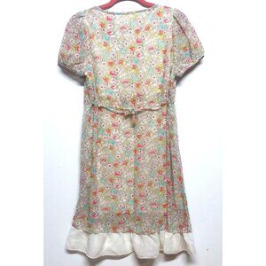 Cottage-core Dress floral ditsy dainty modest M/L balloon short sleeve ruffles